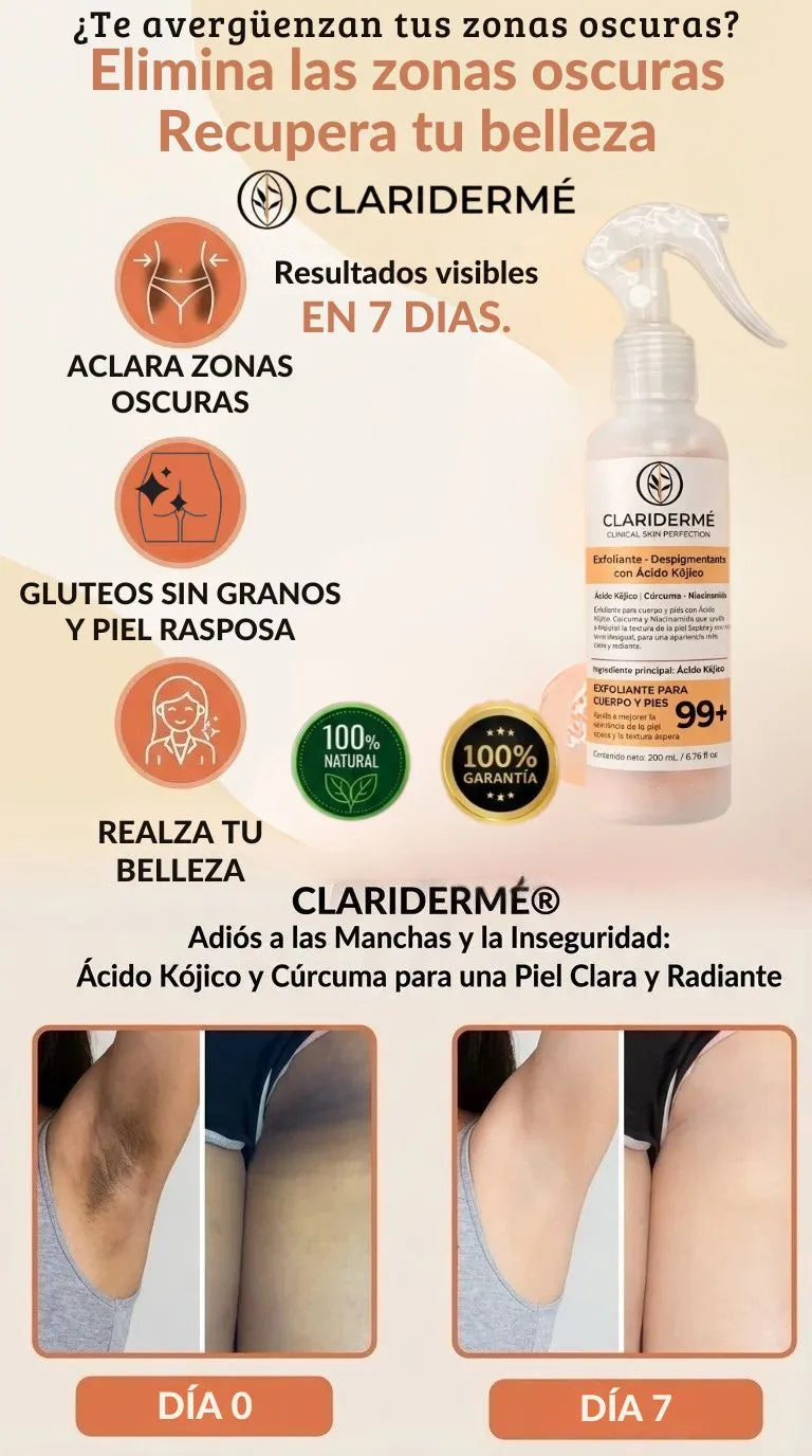 CLARIDERME EXFOLIANTE - ELIMINA ZONAS NEGRAS EN 7 DÍAS.