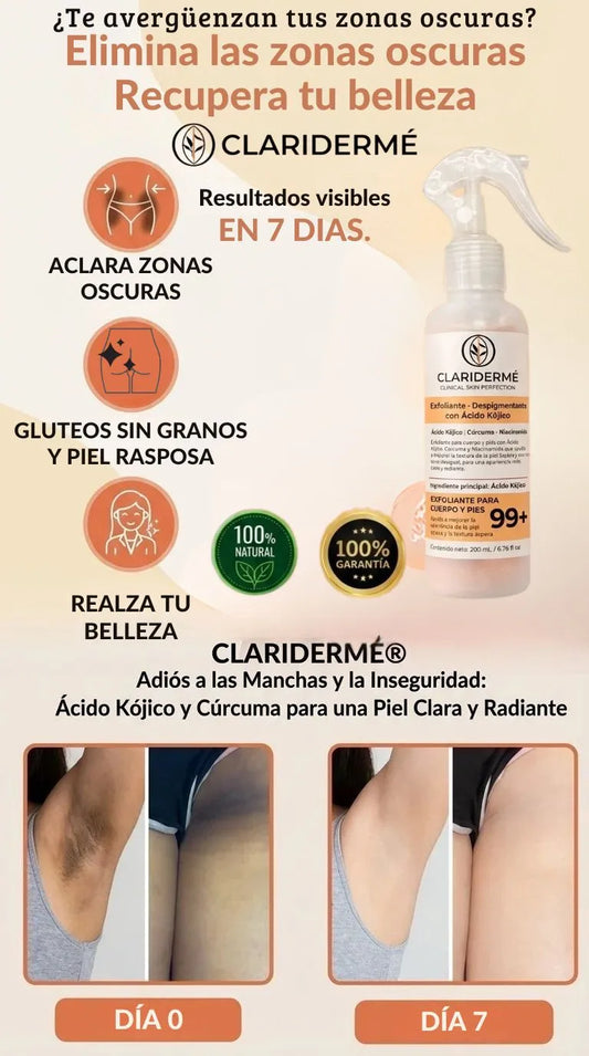 CLARIDERME  EXFOLIANTE - ELIMINA ZONAS NEGRAS EN 7 DÍAS.
