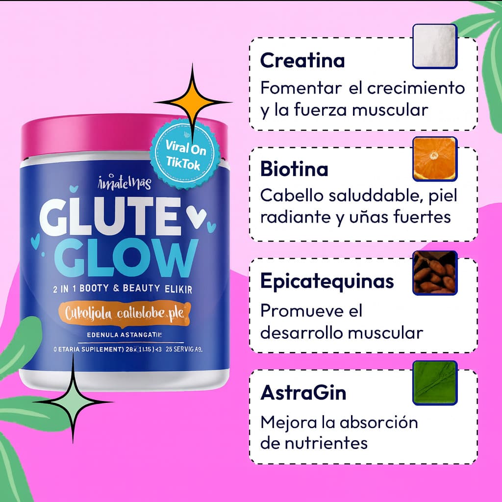 CREATINA GLUTEYGLOW 2 BENEFICIOS EN 1 - GLUTEOS NATURALES🍑✨ ¡MEGA OFERTA!