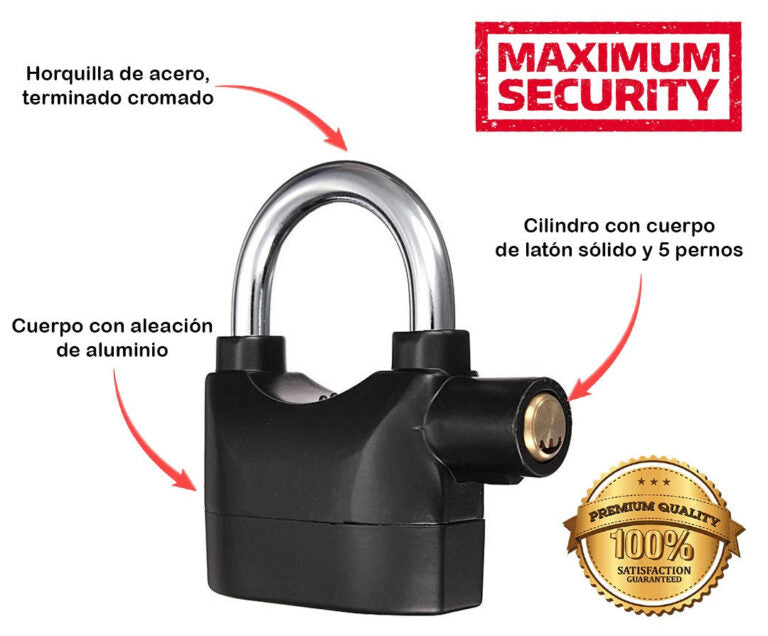 Candado con alarma antirrobo LockFast® | Protegue Coches, Motos, Hogares, Negocios y más.🔏