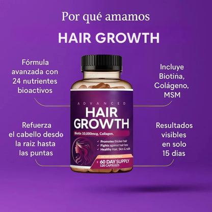HairGrowth™ Vitaminas Para Crecimiento Capilar |ORIGINAL| Sin azucar | Ten un cabello de ensueño✨