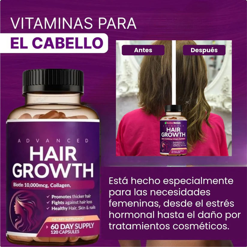 HairGrowth™ Vitaminas Para Crecimiento Capilar |ORIGINAL| Sin azucar | Ten un cabello de ensueño✨